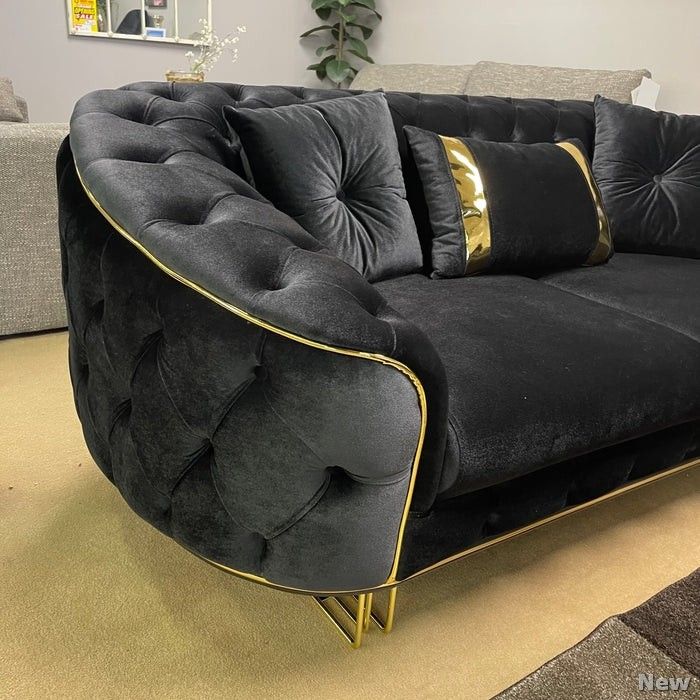 Black Velvet Living Room Set / 2pc Sofa Loveseat Modern Living Room Set