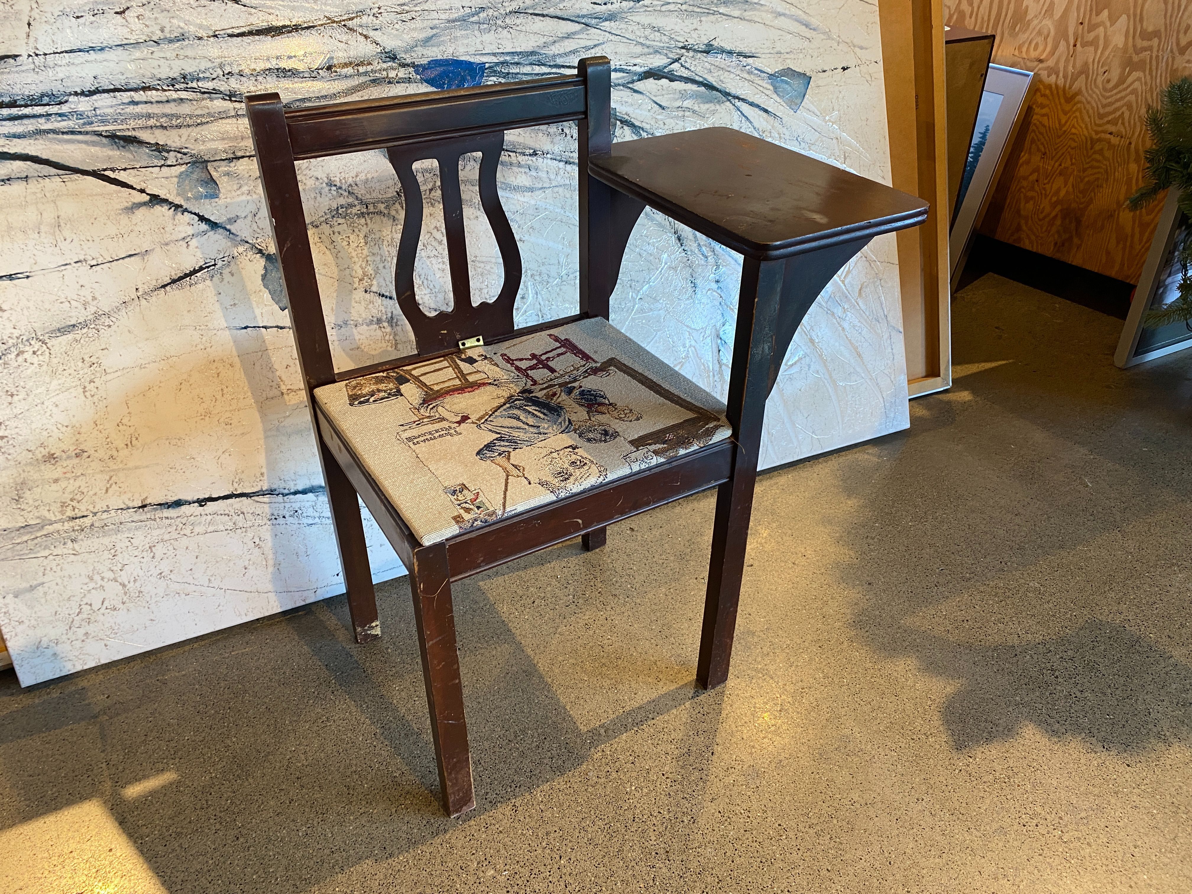 Antique Telephone Chair with Tapestry Seat