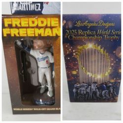 Freddie Freeman Bobblehead & Dodgers 2025 World Series Trophy
