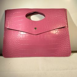 Women's Pink Leather Crocodile Large Clutch 