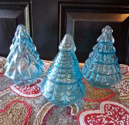 Nib,3 Glass Trees,aqua Blue