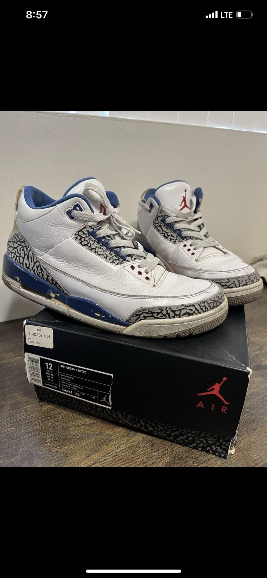 Men’s Mens Men Size 11 Air Jordan 3 Retro 2011 True Blue With Original Box OG NEED RESTORATION ROUGH SHAPE