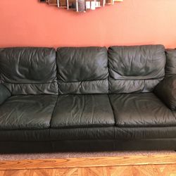 Green Leather Sofa, Loveseat, And Two Recliners