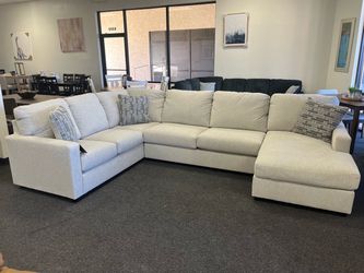 Large Light Gray Fabric Sectional Sofa with Chaise