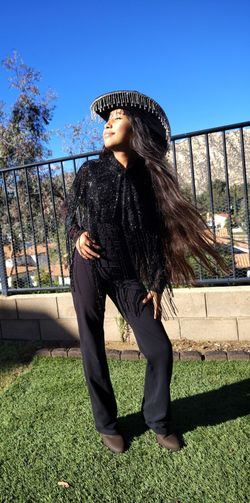 Elegant black denim cape