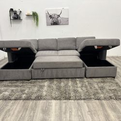 Gray Sectional Couch Pull Out Bed - Free Delivery 