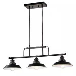 3-Light Indoor Matte Black Kitchen Island Pendant Light with Metal Shade Adjustable Height 11.75-105 in. [NEW]