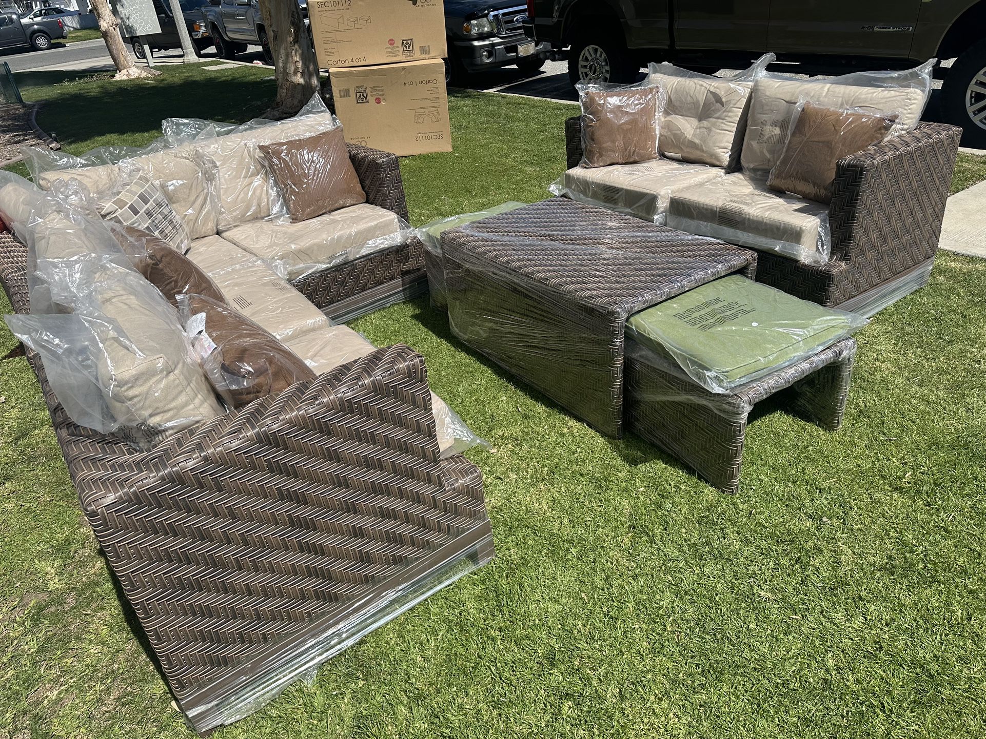 Beige Outdoor Patio Furniture Set Sunbrella