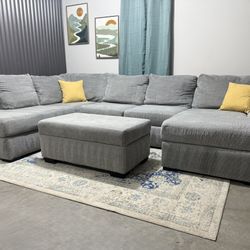 Gray Sectional Couch w/ Storage Ottoman, Delivery Available