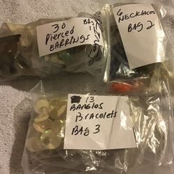 3 Bags   (30 Pierced Earrings ,6 Necklaces , 13 Bangle -Bracelets ) Fashion Jewelry 