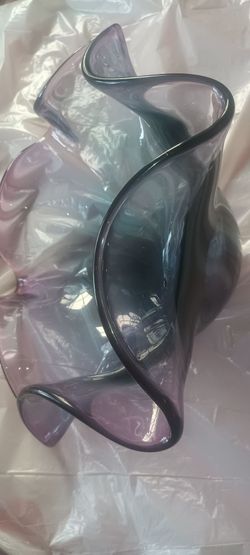 Vintage Art Glass Wave Bowl Purple Blue