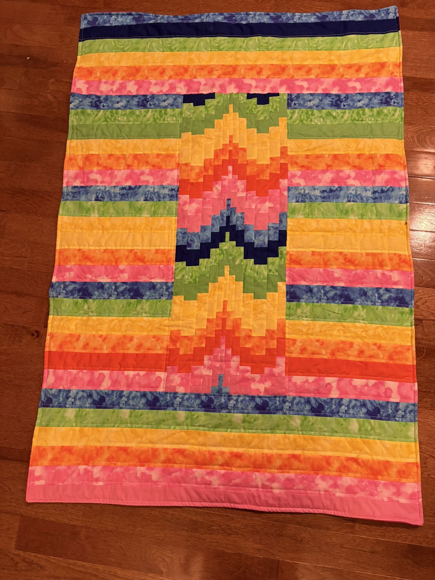 Bright Bargello Lap Quilt – Handmade, 41x60