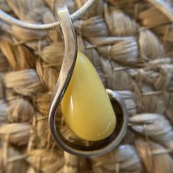 Large Baltic  butterscotch amber sterling silver pendant and chain