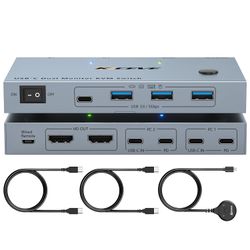 USB C KVM Switch 2 Monitors 2 Laptops, 4K@60Hz USB C Dual Monitor KVM #4162S R6