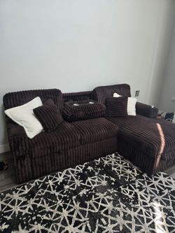 Dark Brown Corduroy Sectional Sofa with Chaise
