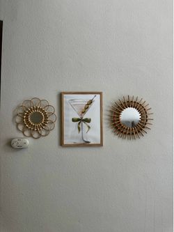 2 boho mirrors + chic bar cart poster with frame