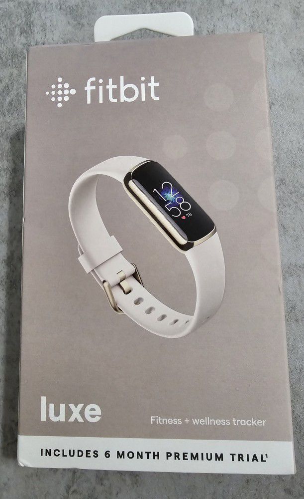 (NEW Sealed In Box) Fitbit Luxe Fitness & Wellness Tracker - Lunar White/Soft Gold Stainless Steel

