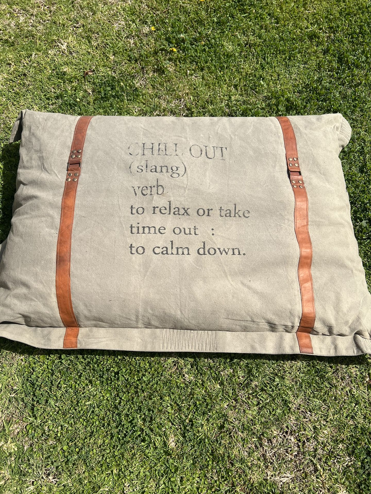 Floor Pillow or Dog Bed Canvas and Leather