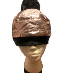 Pink Metallic Hat With Pom Pom