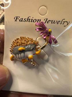 Enamel Hedgehog with Flower Brooch Pin