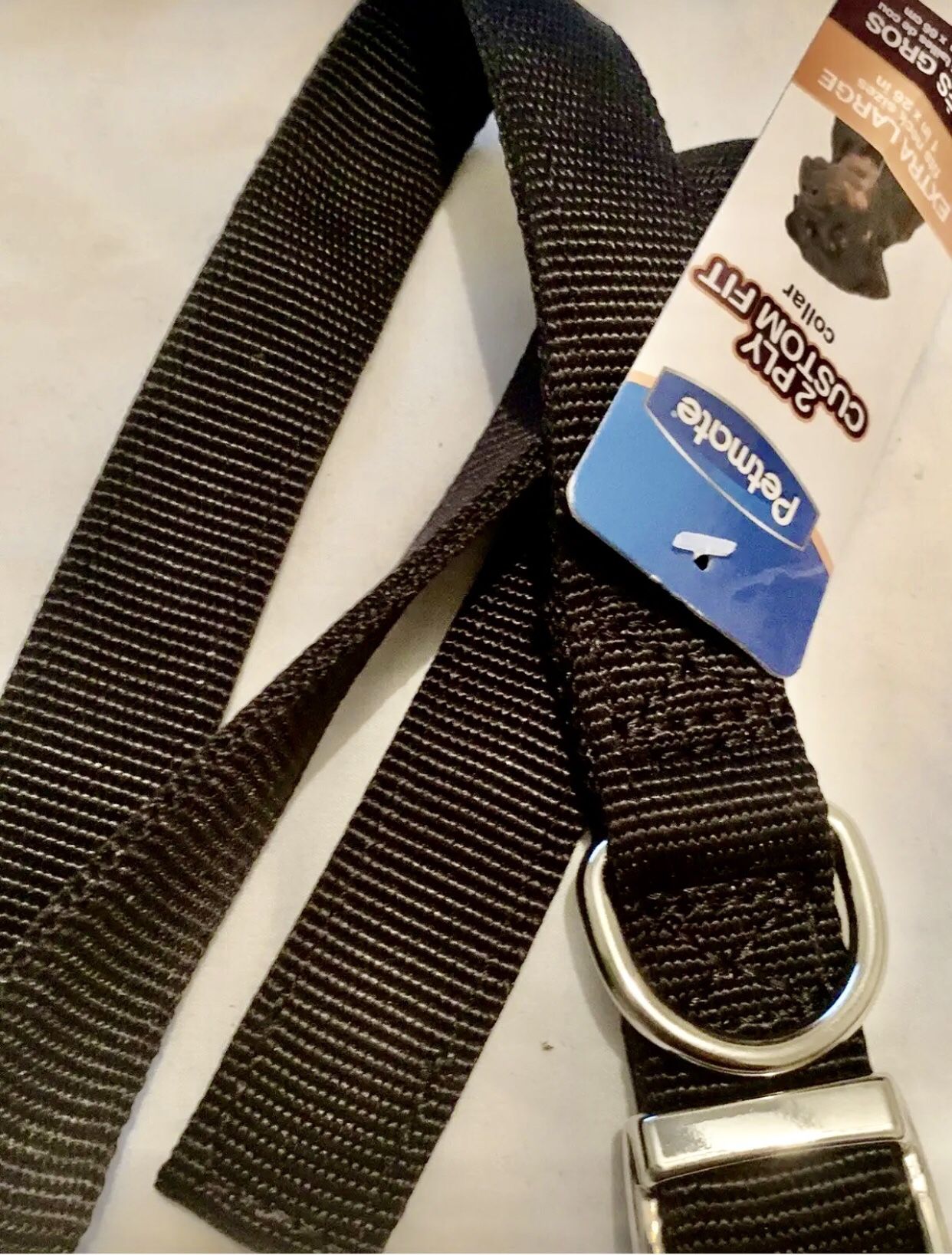 Dog Collar Extra-large 2ply nylon Black up to24”in. long 1”in. wide Metal Clip