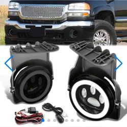 03-07 GMC Sierra LED Halo Projector Fog Lights w/ Switch + Wiring Harness