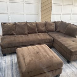 Brown 2-Piece sectional and Ottoman 