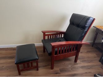 Mission-Style Wood Accent Chair & Ottoman