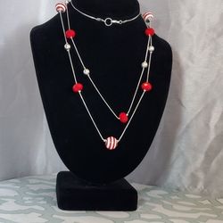 Red And White Striped Station Necklace