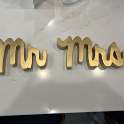 Gold Wooden Mr. And Mrs. Signs Wedding Decor