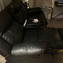 2 Seat Black Recliner Real Leather