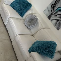 White Leather Power Reclining Sofa