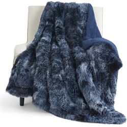 Bedsure GentleSoft Fuzzy Sherpa Faux Fur Twin Blanket Tie Dye Navy Cozy 60”x80”