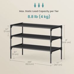 SONGMICS 3-Tier Shoe Storage Rack Organizer w/ Non-Woven Fabric Shelves - Ink Black