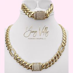 14k Gold Plated Monaco Chain Bracelet 7.5''and Necklace 20'' for Women - Durable and Trendy Jewelry Set