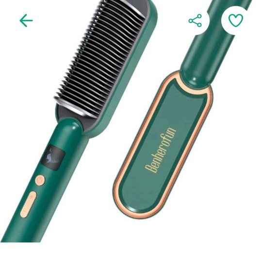 Benherofun Hair Straightener Brush Enhanced Ionic Straightening Green - NEW