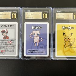 2019 POKEMON OLD MAID TOP PLAYER, Mew, And Pikachu CGC 10 PERFECT