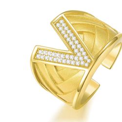 Mens Initial Rings Gold Plated A-Z Letter Ring 925 Sterling Silver Bold Open Personalized Statement Rings with Cubic Zirconia Graduation Father's Day 