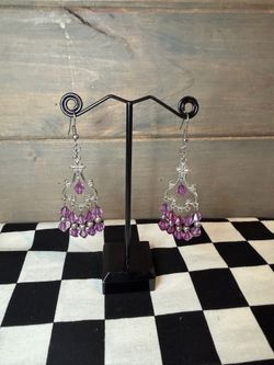 Purple Bead Chandelier Earrings