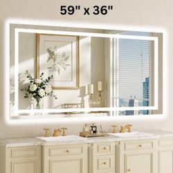 LED Bathroom Mirror - 59" x 36" with Defogger, Front Light, and Backlight