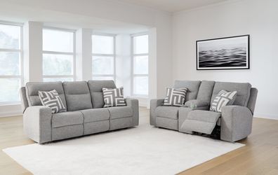 Biscoe Pewter Power Reclining Sofa and Loveseat