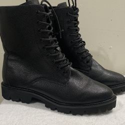 ELOQUII BLACK LEATHER COMBAT  BOOTS