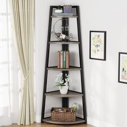 HL029 5-Tier Corner Shelf, 70" Tall Corner Ladder Shelf Small Bookshelf