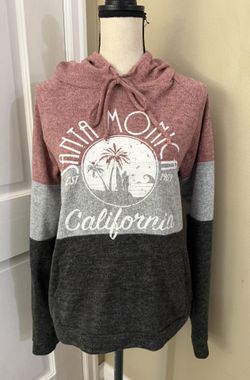 Santa Monica California Color-Block Striped Pullover Hoodie USA made Women's XL