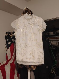 White Gold Floral Embroidered Ruffle Blouse