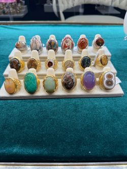 925 Sterling Silver Gold-Plated Natural Stone Statement Rings