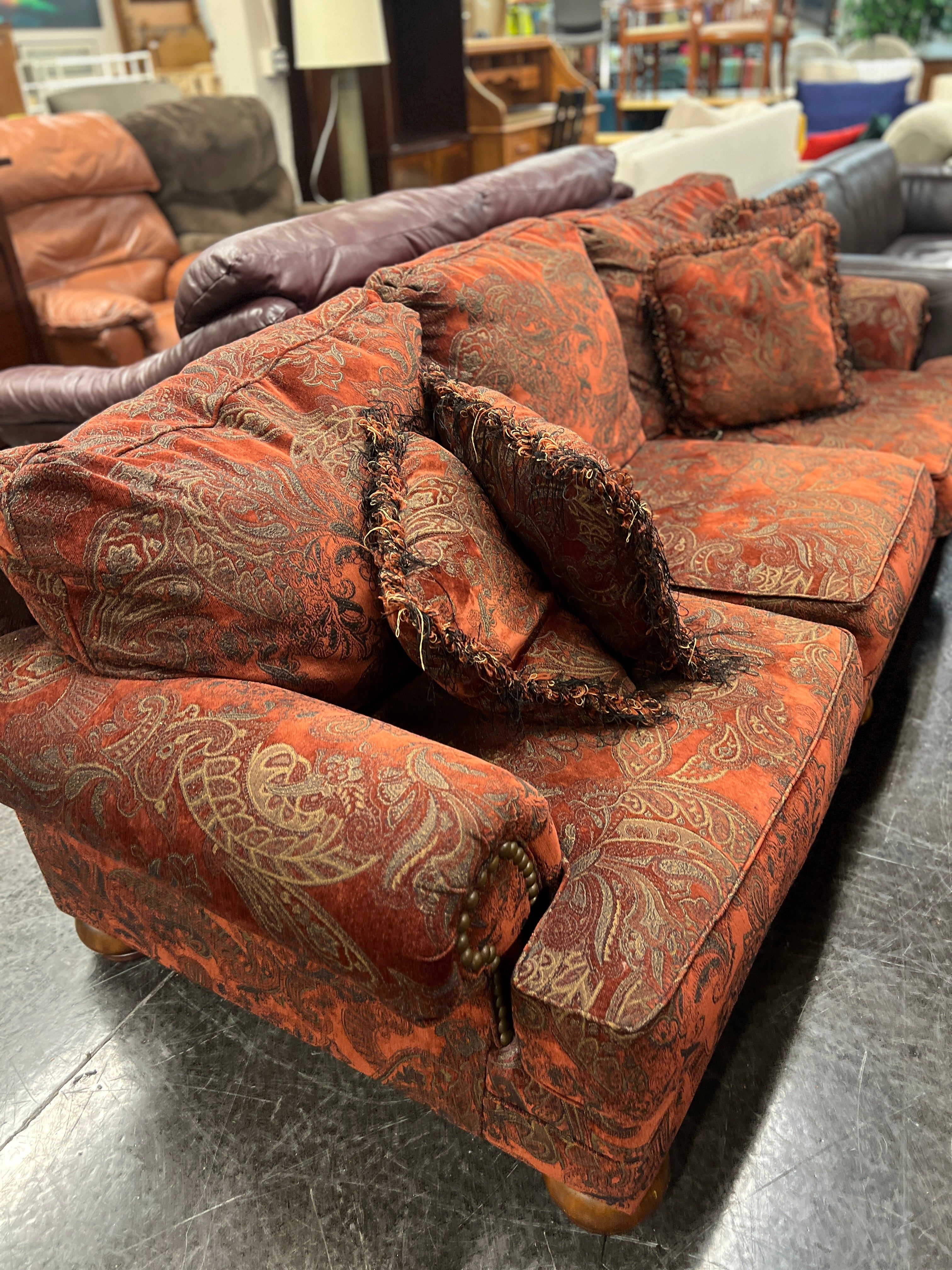 Dark Red Paisley Sofa