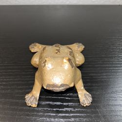 Vintage Cast Iron Frog Paperweight or Door Stop Patina Cast Gold Paint Rustic 4”