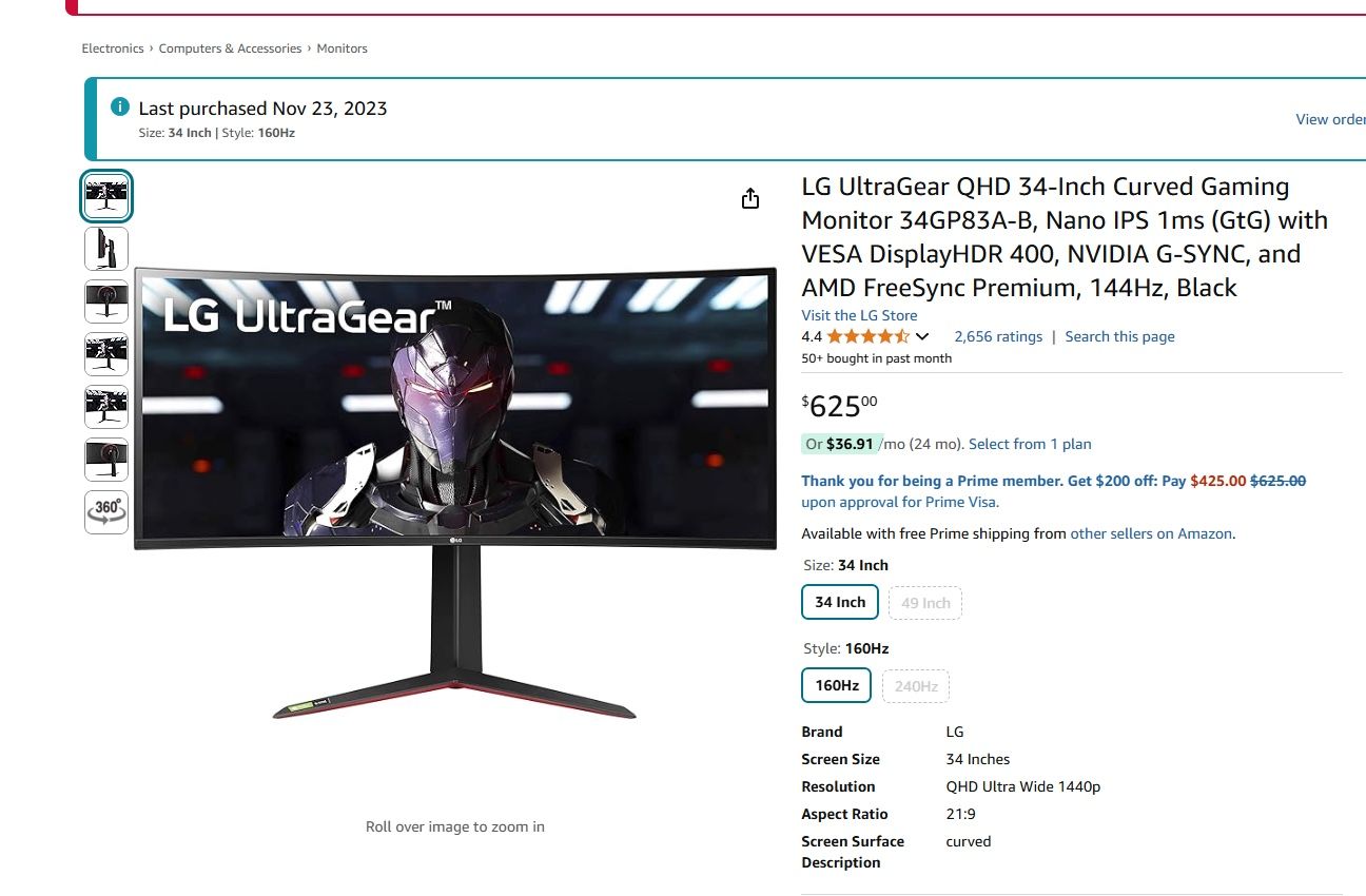 LG 34 inch Ultra Wide 144hz Gaming Monitor