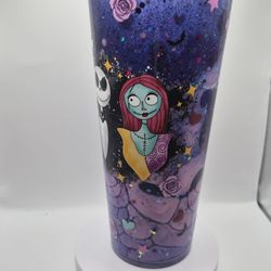 Jack And Sally Nightmare Before Christmas 24 Oz Tumbler Cup Lava Drip Snowglobe Acrylic 